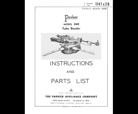 Parker Model 848 Tube Bender Instruction & Parts Manual