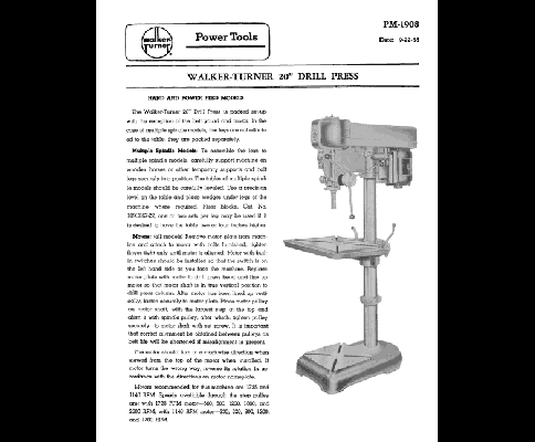 Walker-Turner Rockwell 20 Inch Drill Press Manual