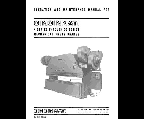 Cincinnati 4 Through 50 Series Press Brake Manual
