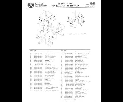 Rockwell 14 Inch Metal Cutting Bandsaw Parts Manual