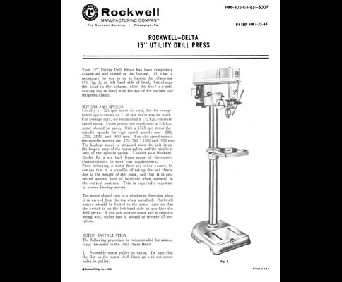 Rockwell Delta 15 Inch Utility Drill Press Manual