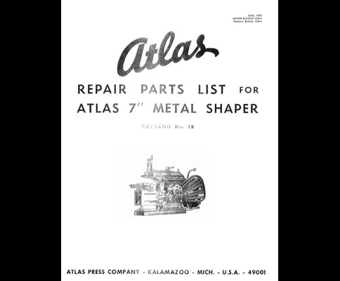 Atlas 7 Inch Shaper Parts And Instruction Manual