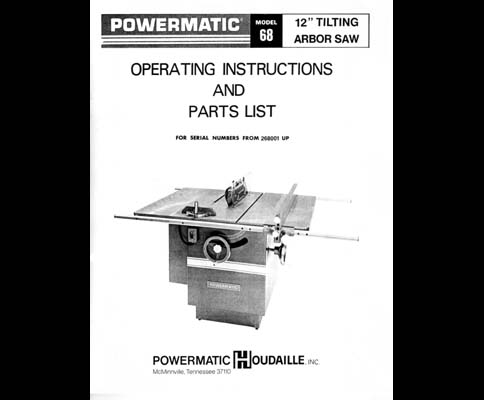 Powermatic Model 68 12 Inch Table Saw Manual
