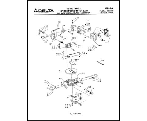 Delta 36-220 10 Inch Compound Miter Saw Parts Manual