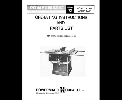 Powermatic Model 72 12 or 14 Inch Saw Manual