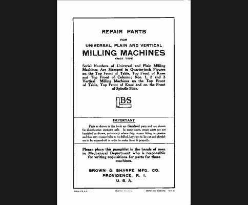 Brown & Sharpe Milling Machines Repair Parts