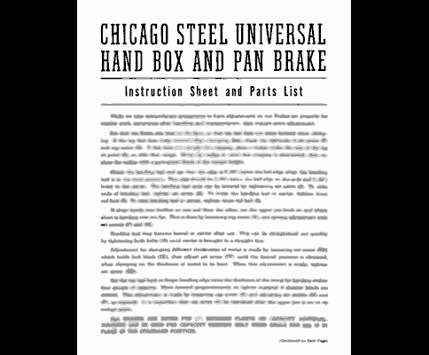 Chicago Dreis & Krump Hand Box & Pan Brake Manual